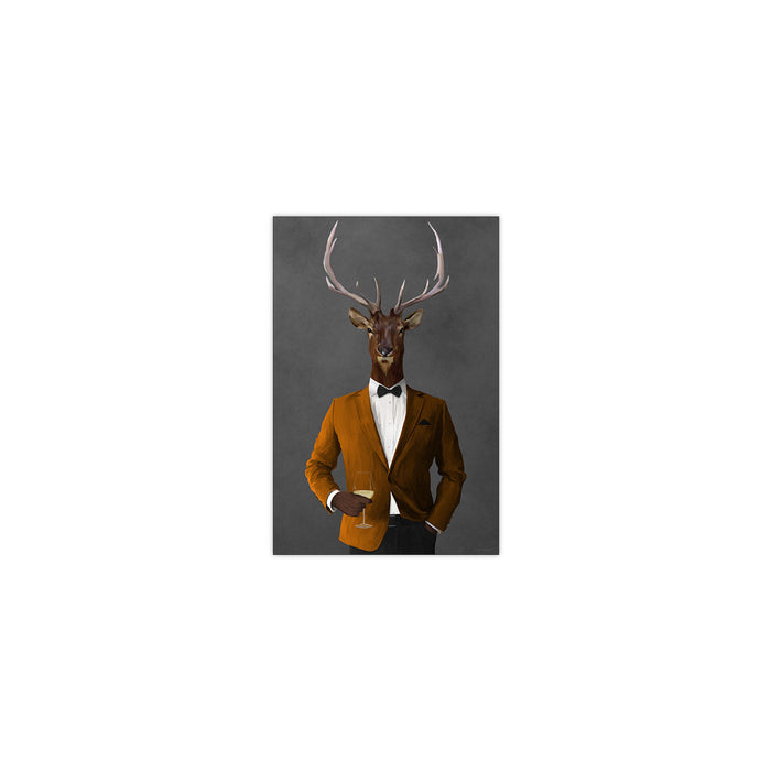 Elk Drinking White Wine Wall Art - Orange and Black Suit