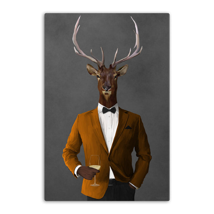 Elk Drinking White Wine Wall Art - Orange and Black Suit