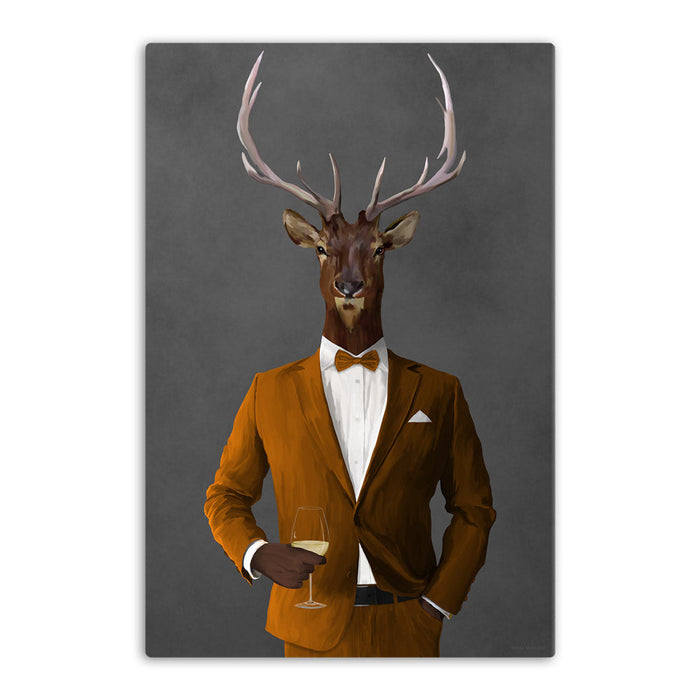 Elk Drinking White Wine Wall Art - Orange Suit