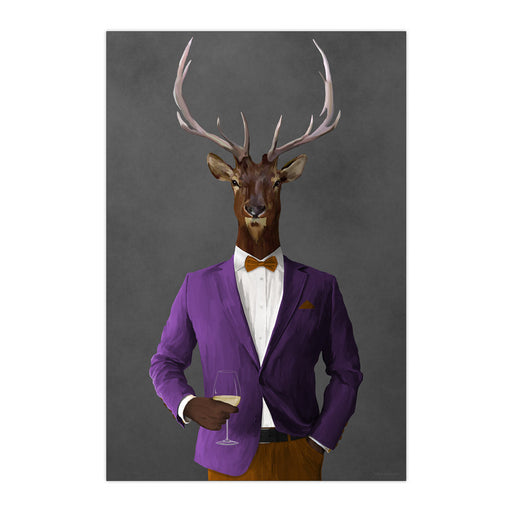 Elk Drinking White Wine Wall Art - Purple and Orange Suit