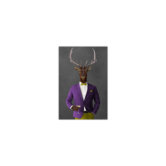 Elk Drinking White Wine Wall Art - Purple and Yellow Suit
