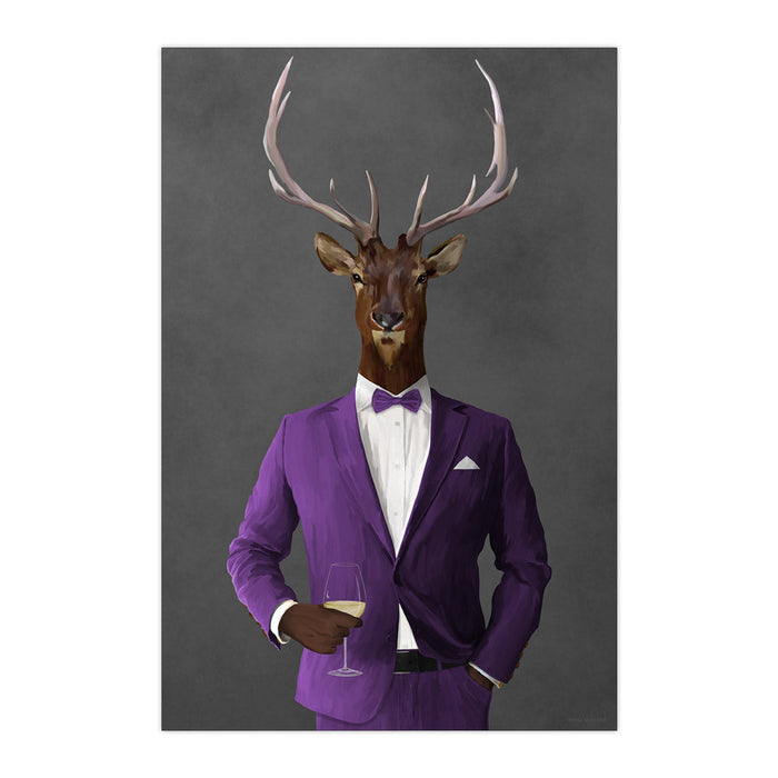 Elk Drinking White Wine Wall Art - Purple Suit