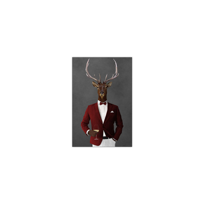 Elk Drinking White Wine Wall Art - Red and White Suit