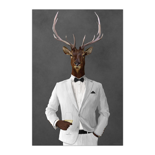 Elk Drinking White Wine Wall Art - White Suit