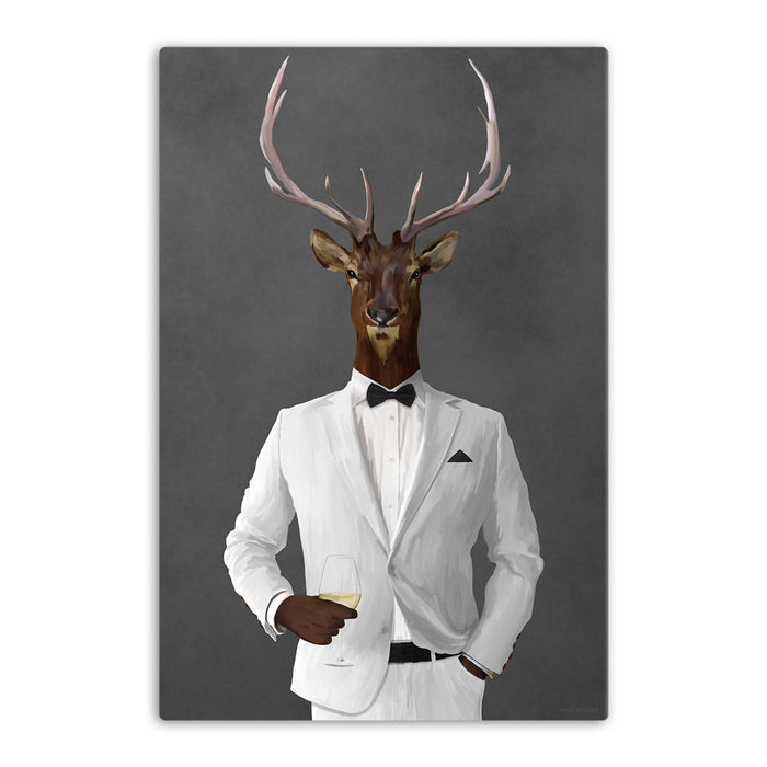Elk Drinking White Wine Wall Art - White Suit