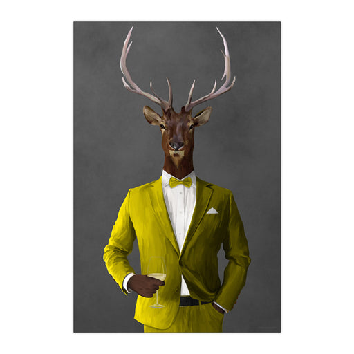 Elk Drinking White Wine Wall Art - Yellow Suit
