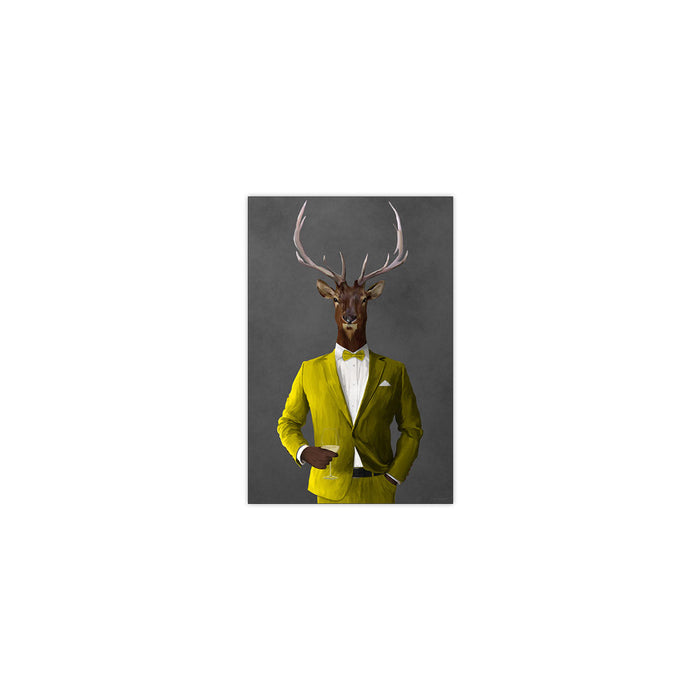 Elk Drinking White Wine Wall Art - Yellow Suit