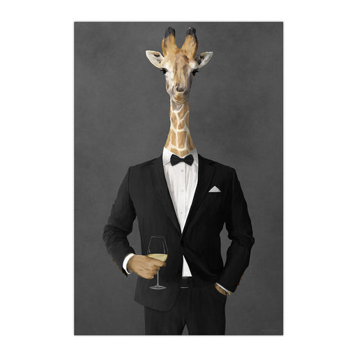 Giraffe Drinking White Wine Wall Art - Black Suit