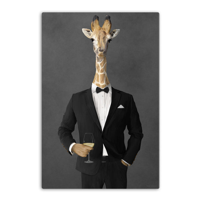 Giraffe Drinking White Wine Wall Art - Black Suit