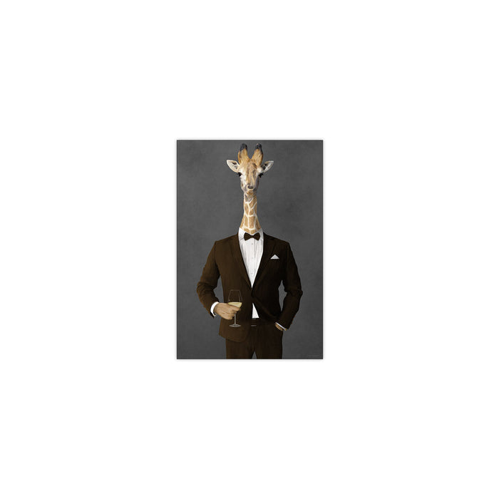 Giraffe Drinking White Wine Wall Art - Brown Suit