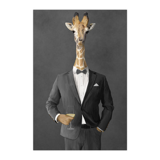 Giraffe Drinking White Wine Wall Art - Gray Suit