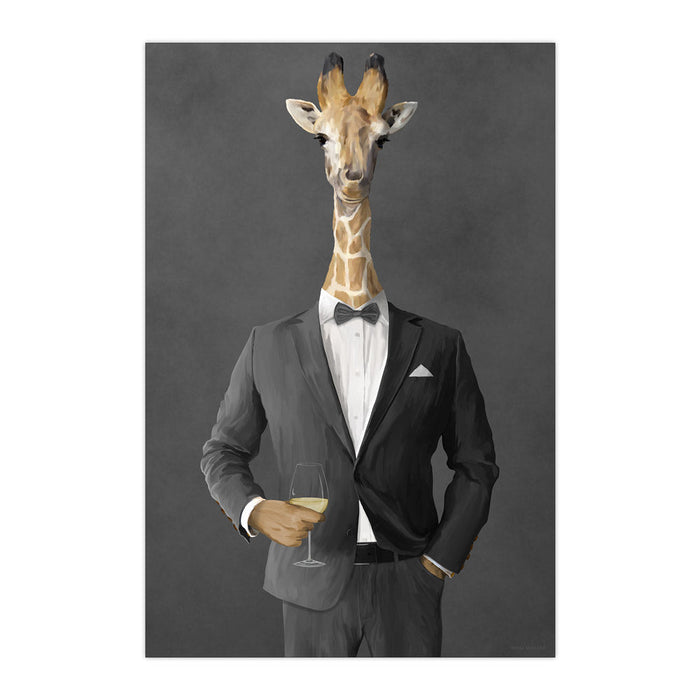 Giraffe Drinking White Wine Wall Art - Gray Suit