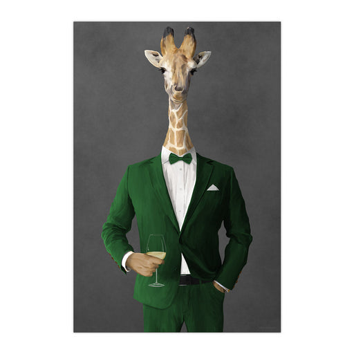 Giraffe Drinking White Wine Wall Art - Green Suit
