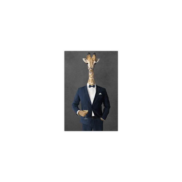 Giraffe Drinking White Wine Wall Art - Navy Suit