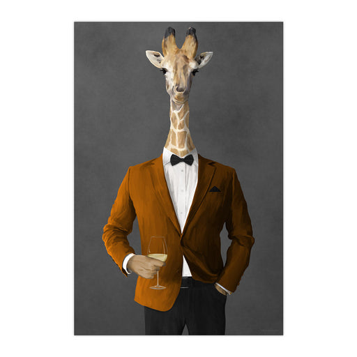 Giraffe Drinking White Wine Wall Art - Orange and Black Suit