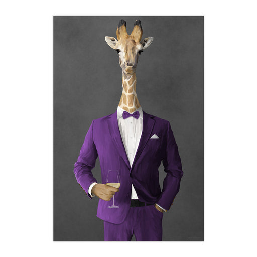 Giraffe Drinking White Wine Wall Art - Purple Suit