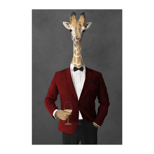 Giraffe Drinking White Wine Wall Art - Red and Black Suit