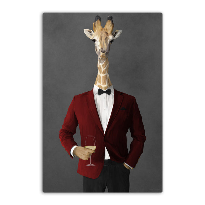 Giraffe Drinking White Wine Wall Art - Red and Black Suit