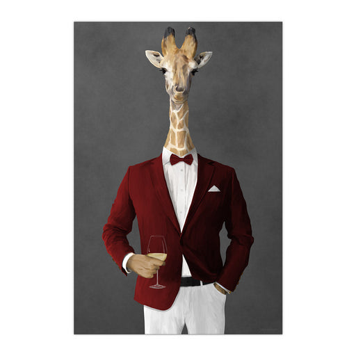 Giraffe Drinking White Wine Wall Art - Red and White Suit