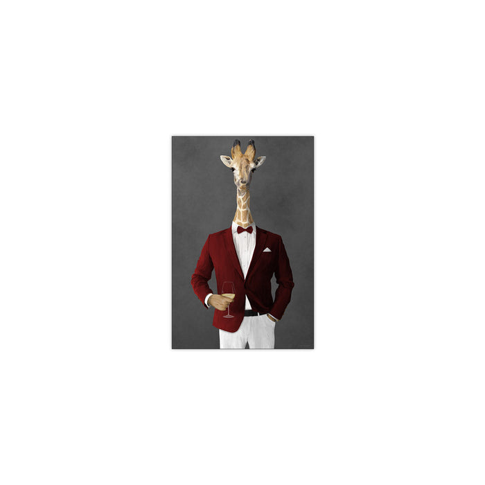 Giraffe Drinking White Wine Wall Art - Red and White Suit