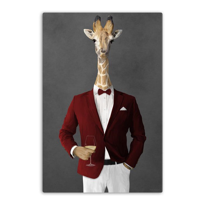 Giraffe Drinking White Wine Wall Art - Red and White Suit