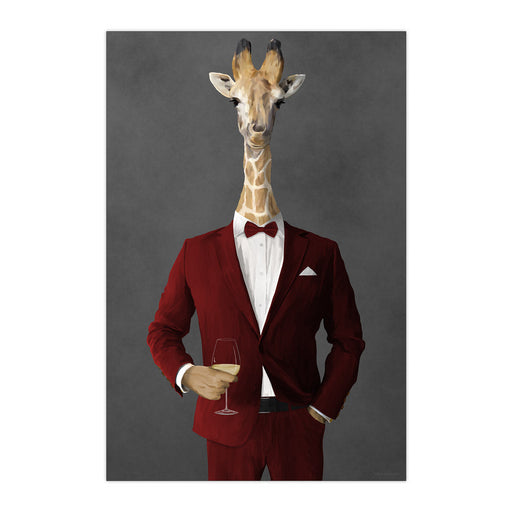 Giraffe Drinking White Wine Wall Art - Red Suit