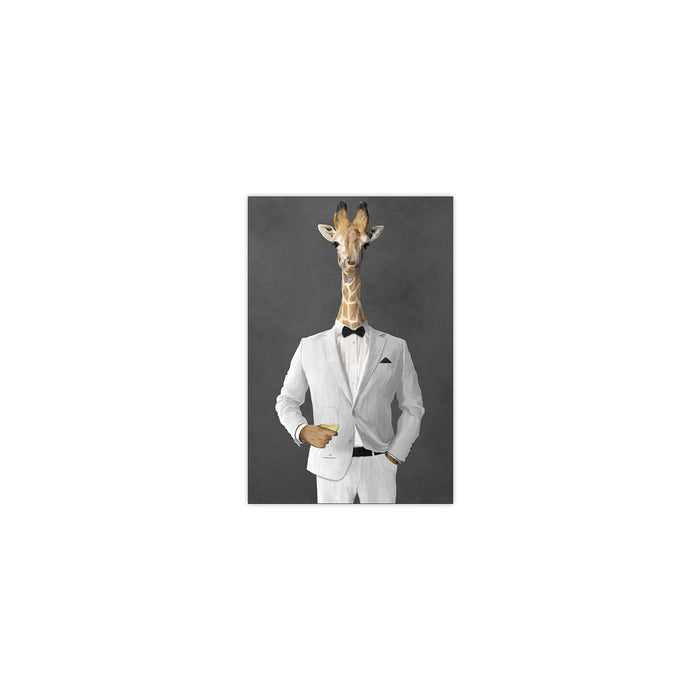 Giraffe Drinking White Wine Wall Art - White Suit