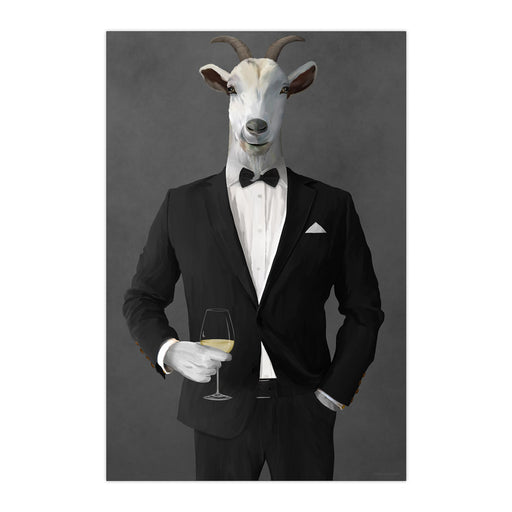 Goat Drinking White Wine Wall Art - Black Suit