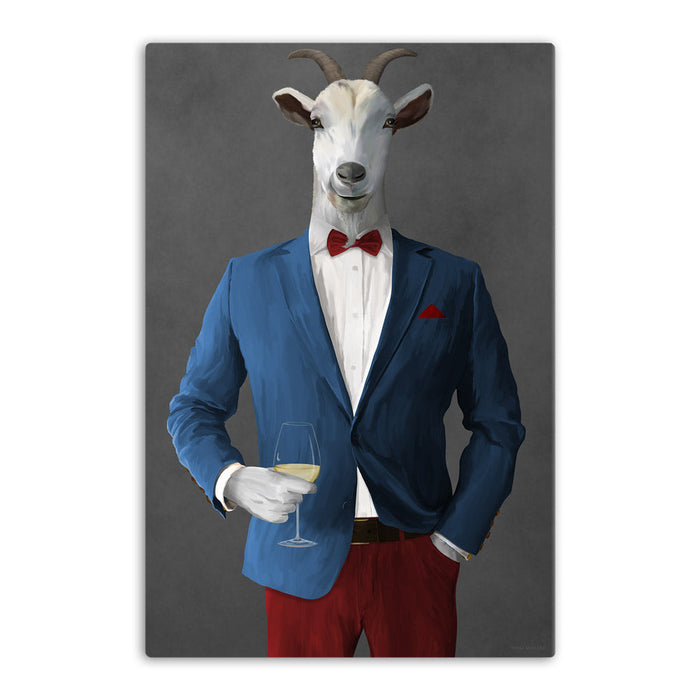 Goat Drinking White Wine Wall Art - Blue and Red Suit