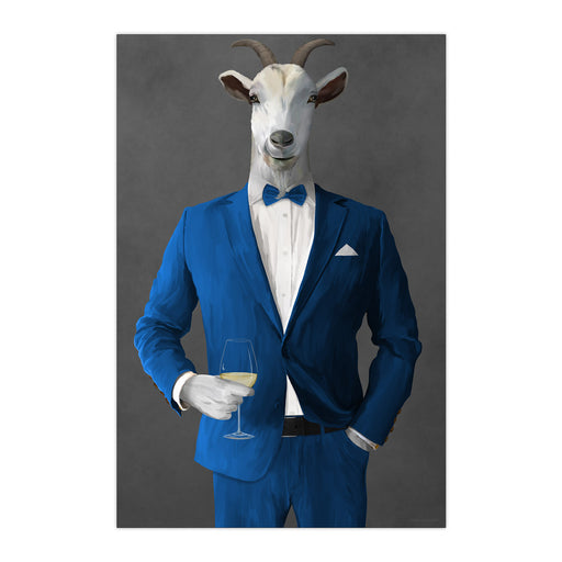 Goat Drinking White Wine Wall Art - Blue Suit