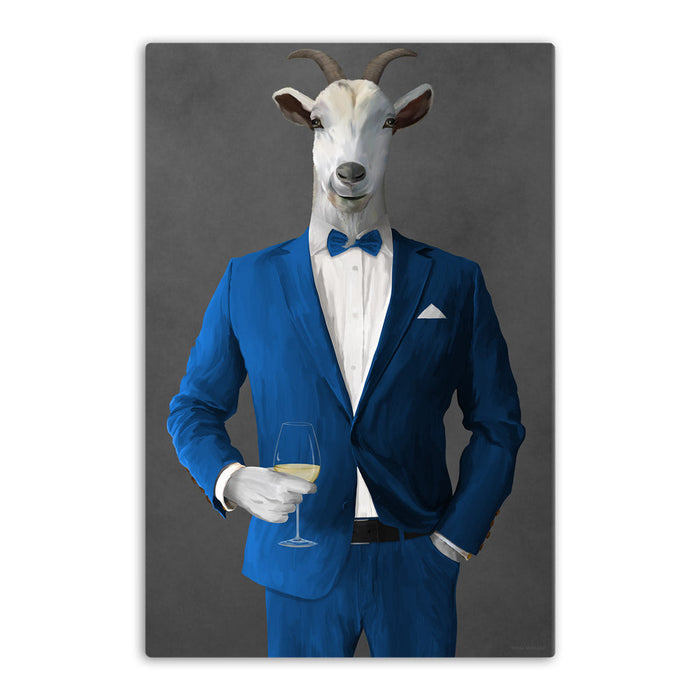 Goat Drinking White Wine Wall Art - Blue Suit