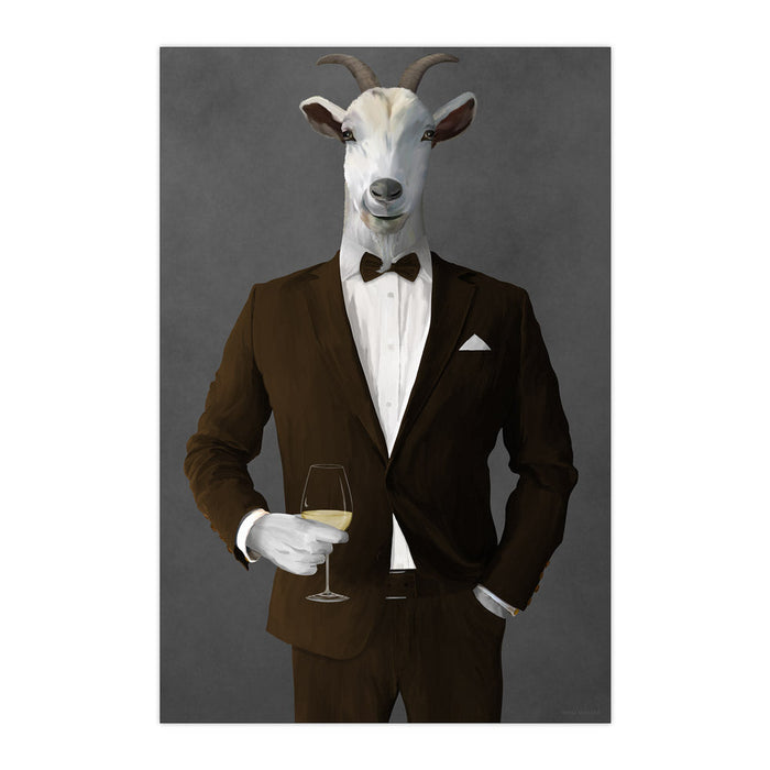 Goat Drinking White Wine Wall Art - Brown Suit