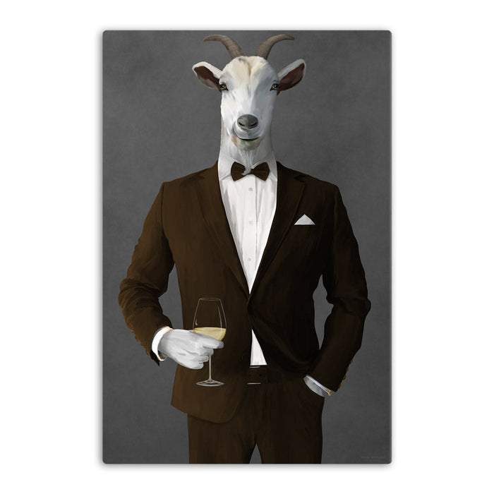 Goat Drinking White Wine Wall Art - Brown Suit