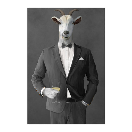 Goat Drinking White Wine Wall Art - Gray Suit