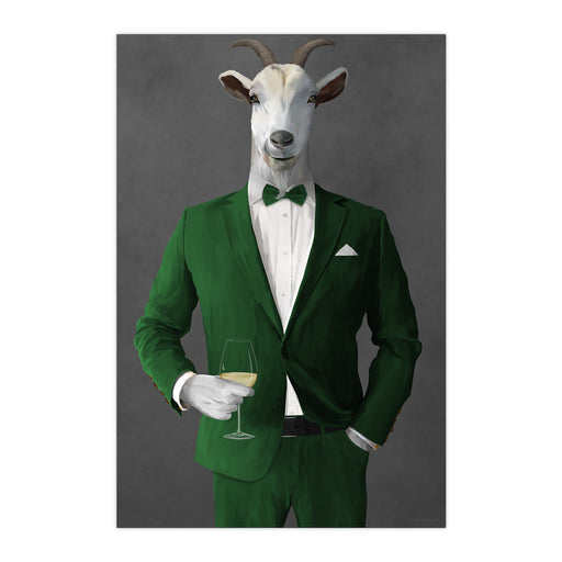 Goat Drinking White Wine Wall Art - Green Suit