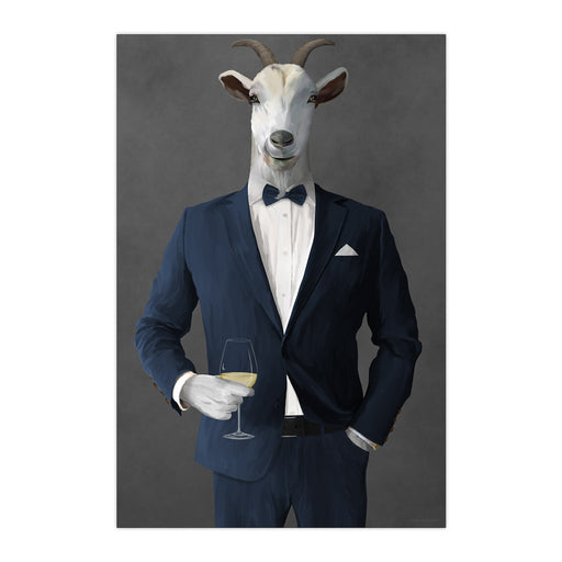 Goat Drinking White Wine Wall Art - Navy Suit