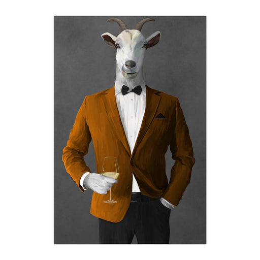 Goat Drinking White Wine Wall Art - Orange and Black Suit