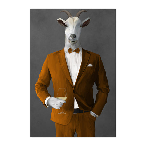 Goat Drinking White Wine Wall Art - Orange Suit