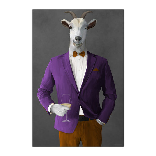 Goat Drinking White Wine Wall Art - Purple and Orange Suit