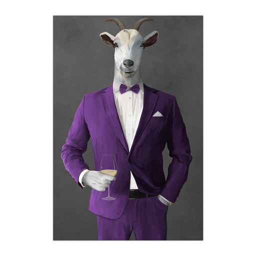 Goat Drinking White Wine Wall Art - Purple Suit