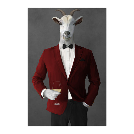Goat Drinking White Wine Wall Art - Red and Black Suit