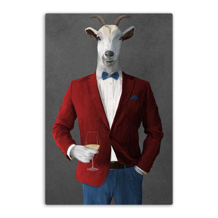 Goat Drinking White Wine Wall Art - Red and Blue Suit