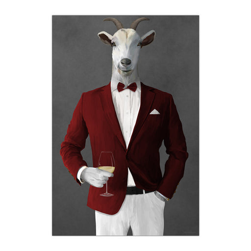 Goat Drinking White Wine Wall Art - Red and White Suit
