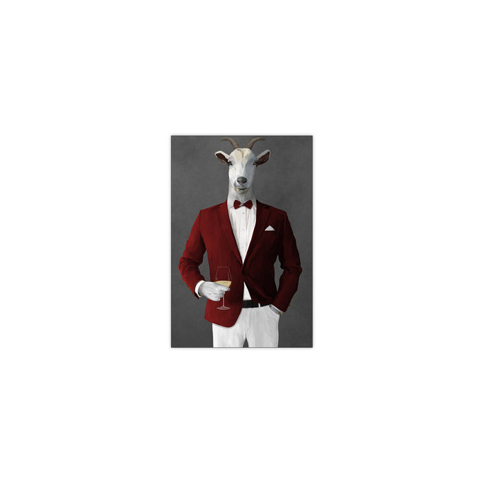 Goat Drinking White Wine Wall Art - Red and White Suit