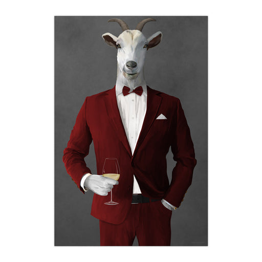 Goat Drinking White Wine Wall Art - Red Suit