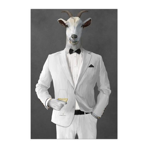 Goat Drinking White Wine Wall Art - White Suit
