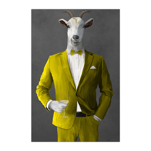 Goat Drinking White Wine Wall Art - Yellow Suit