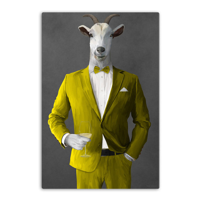 Goat Drinking White Wine Wall Art - Yellow Suit
