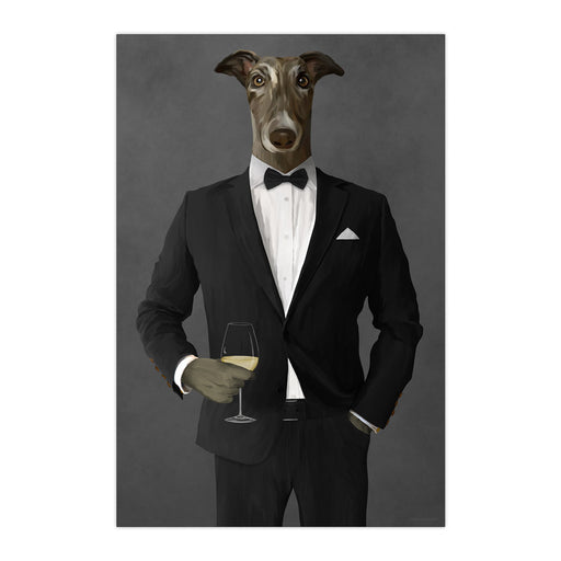 Greyhound Drinking White Wine Wall Art - Black Suit