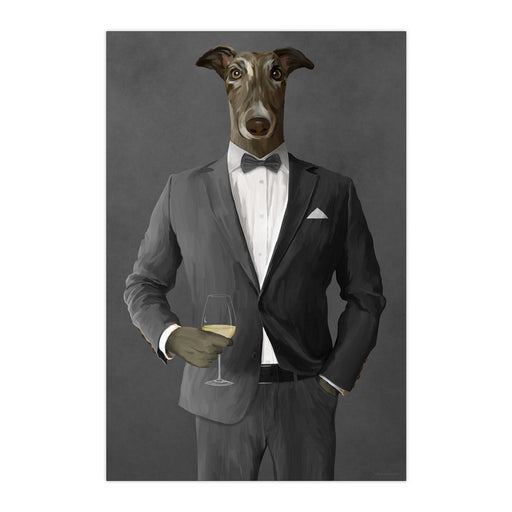 Greyhound Drinking White Wine Wall Art - Gray Suit